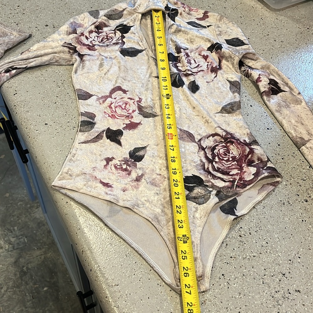 CHARLOTTE RUSSE LONG SLEEVE HIGH NECK ROSE PRINT VELOUR BODYSUIT MULTI SIZE S - Picture 14 of 15